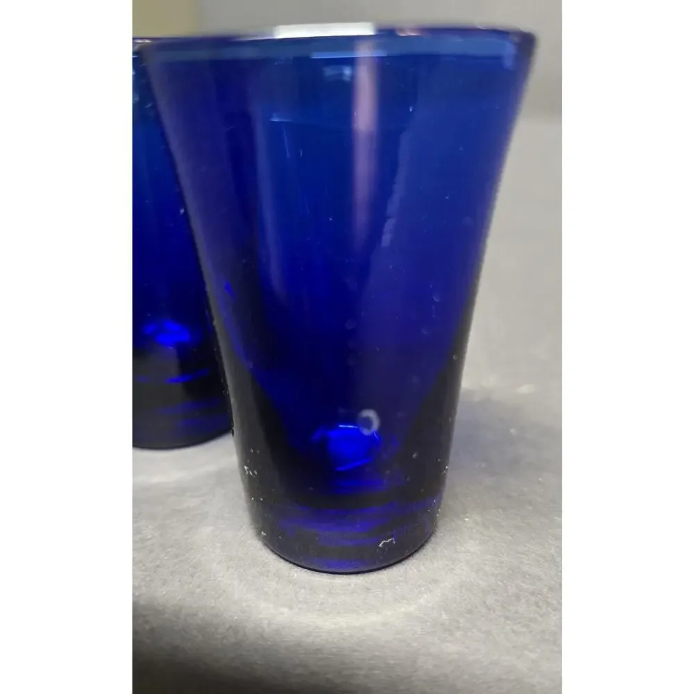 Vintage Cobalt Blue Shot Glasses PairJapan Barware Drinkware
